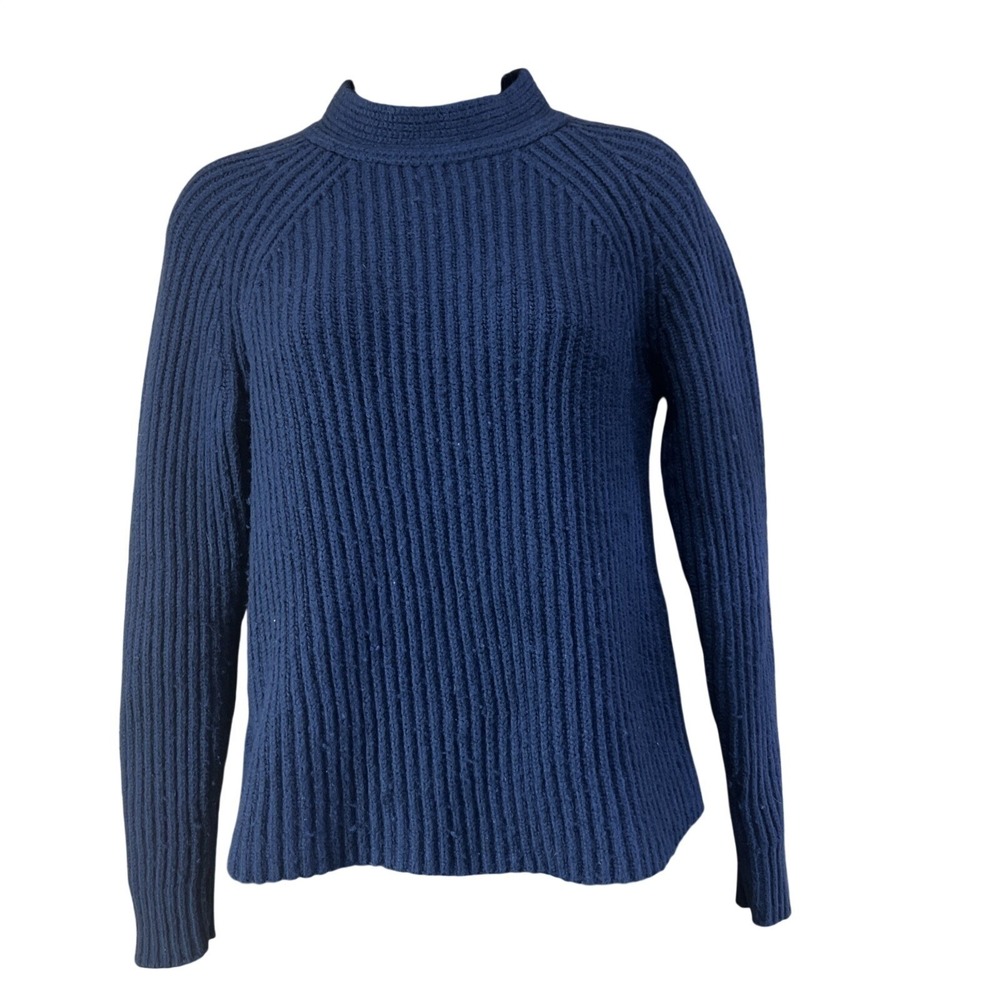 Banana Republic Sweater Womens S Navy Blue Ribbed Raglan Mock Neck Cotton Wool‎